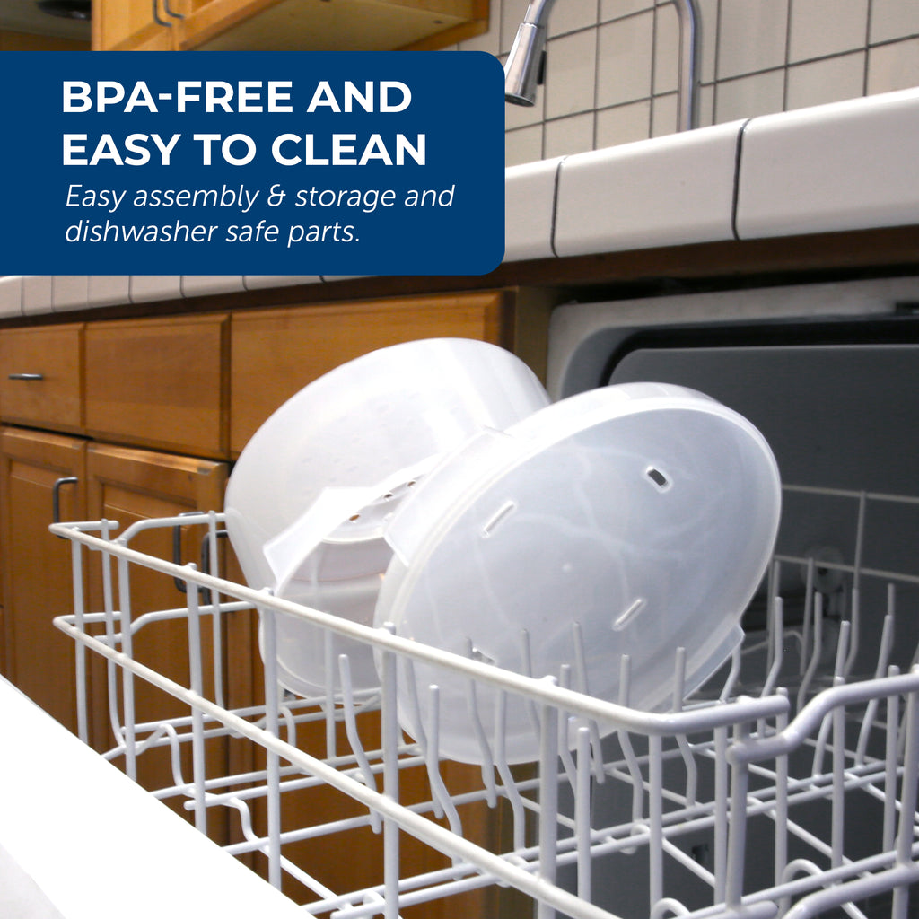 BPA-Free and Easy to Clean.  Easy assembly & storage and dishwasher safe parts.