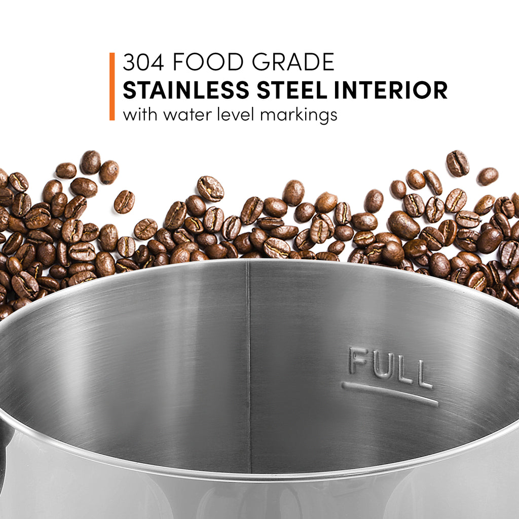 304 FOOD GRADE STAINLESS STEEL INTERIOR with water level markings