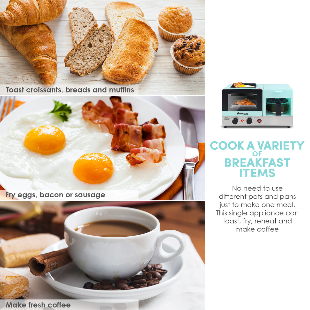 Americana 3-in-1 Breakfast Small - Appliances [EBK8806BL] Gourmet – Center Shop Elite Kitchen