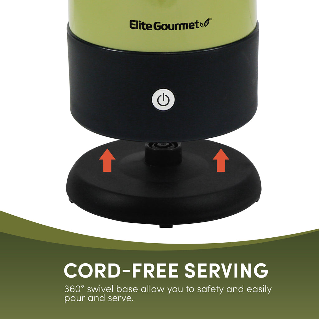 Cord-free serving 360-degree swivel base allow you to safely and easily pour and serve.