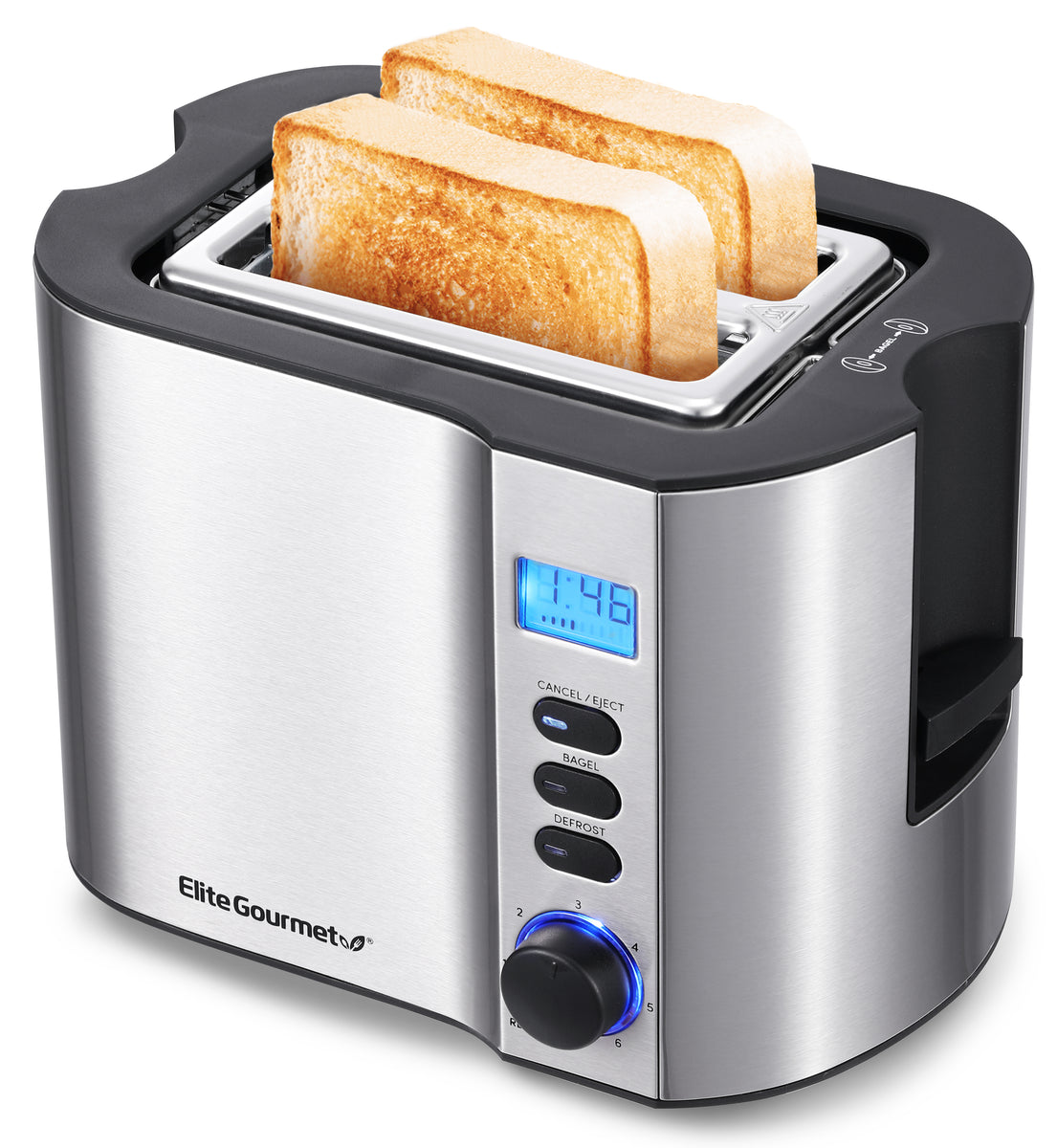 Mueller UltraToast Full Stainless Steel Toaster 4 Slice, Long Extra-Wide Slots with Removable Tray, Cancel/Defrost/Reheat Functions, 6 Browning