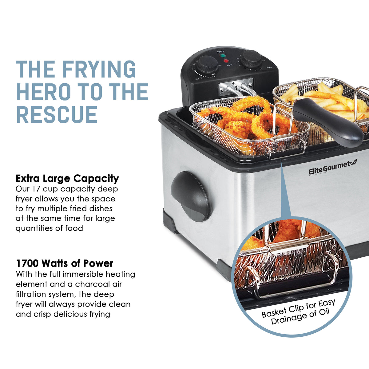 Elite Gourmet Electric Deep Fryer with Adjustable Temperature 