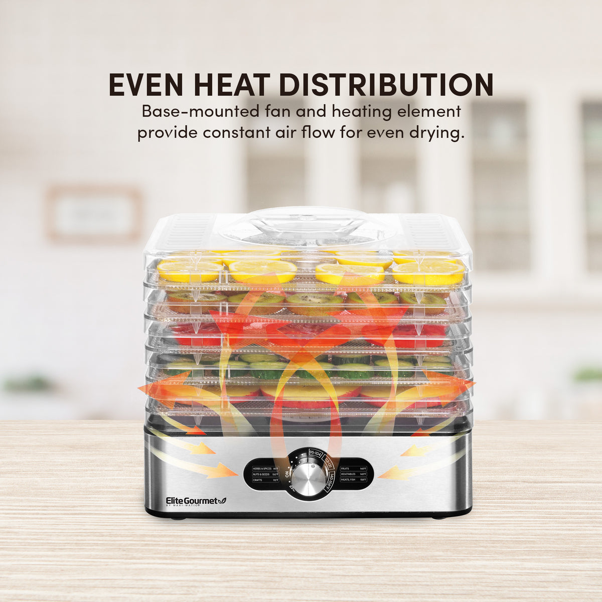  Elite Gourmet EFD319DKG Food Dehydrator, 5 BPA-Free 11.4 Trays  Adjustable Temperature Controls, Jerky, Herbs, Fruit, Veggies, Dried  Snacks, Black and Grey: Home & Kitchen
