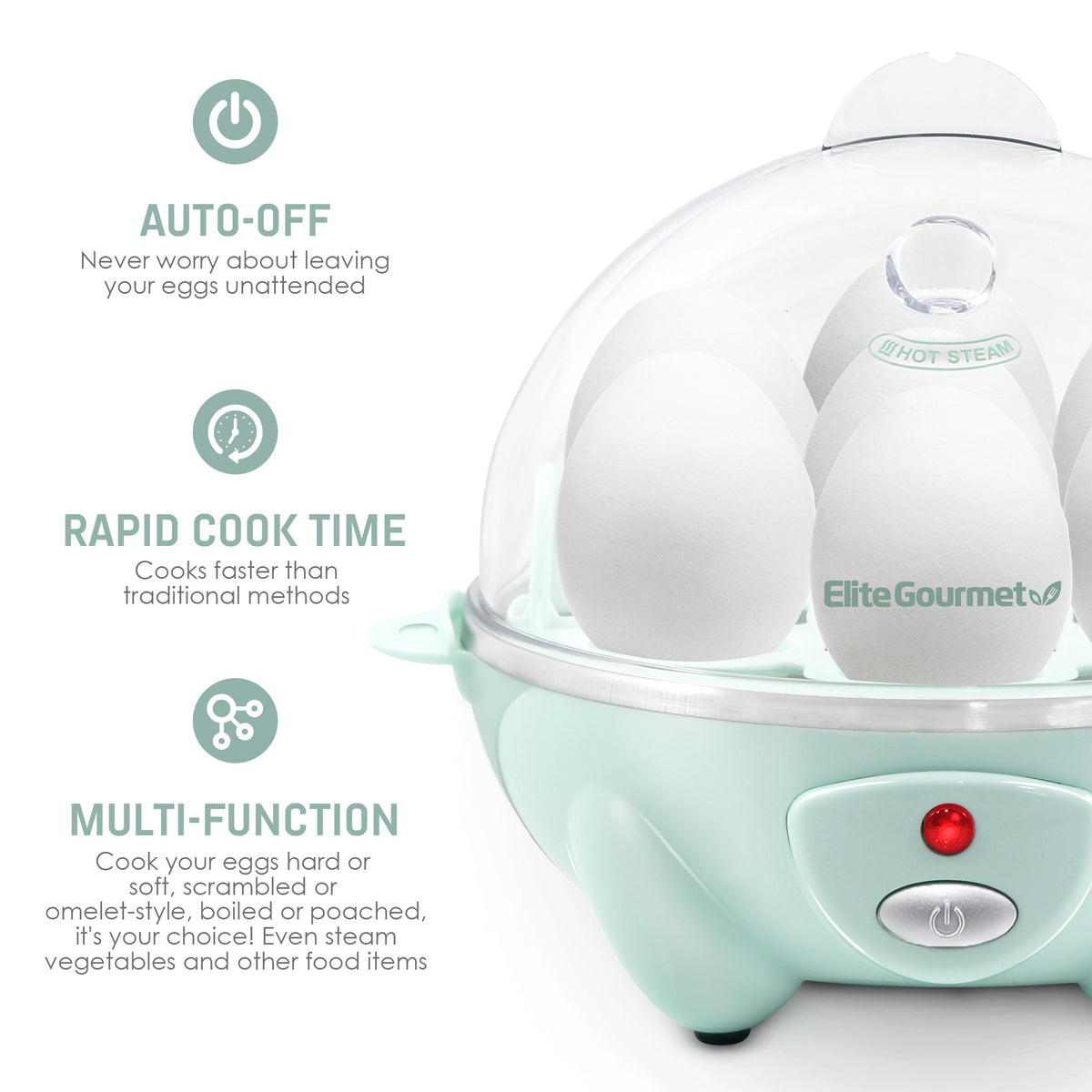 Elite Cuisine Automatic Easy Egg Cooker [EGC-007BT] – Shop Elite Gourmet -  Small Kitchen Appliances