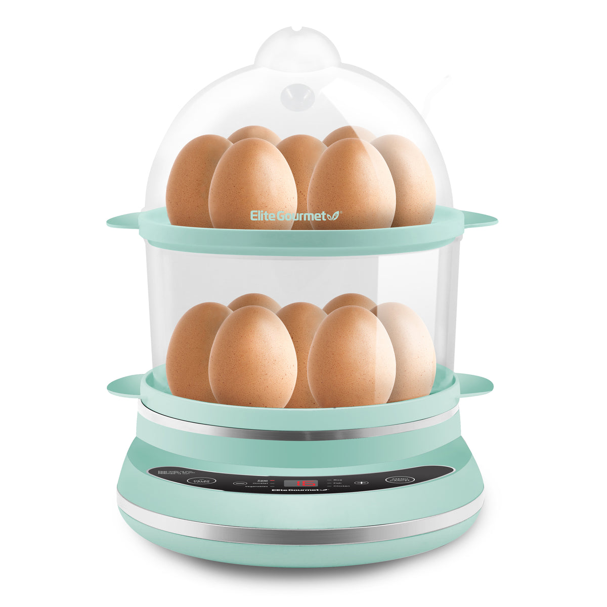 Elite Gourmet EGC1405M 2-Tiered Rapid Egg Cooker, 5-Egg Poacher, Omelets,  Soft, Medium, Hard-Boiled Eggs with Auto Shut-Off and Buzzer, BPA Free, 14