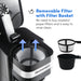 Removable Filter with Filter Basket. No need to buy wasteful paper filters and is easy to rinse clean. Coffee filter baskets.