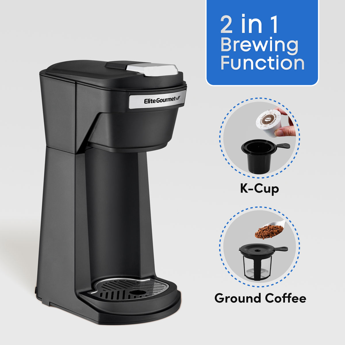 Single Serve Coffee Maker K Cup & Ground Coffee, One Cup Coffee