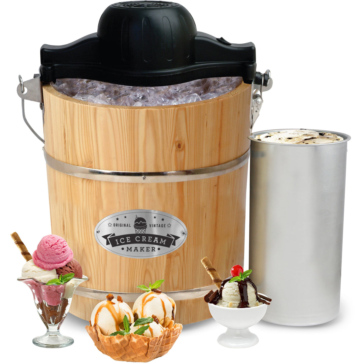 6 Qt. Electric Motorized Old-Fashioned Bucket Ice Cream Maker & Hand C –  Shop Elite Gourmet - Small Kitchen Appliances