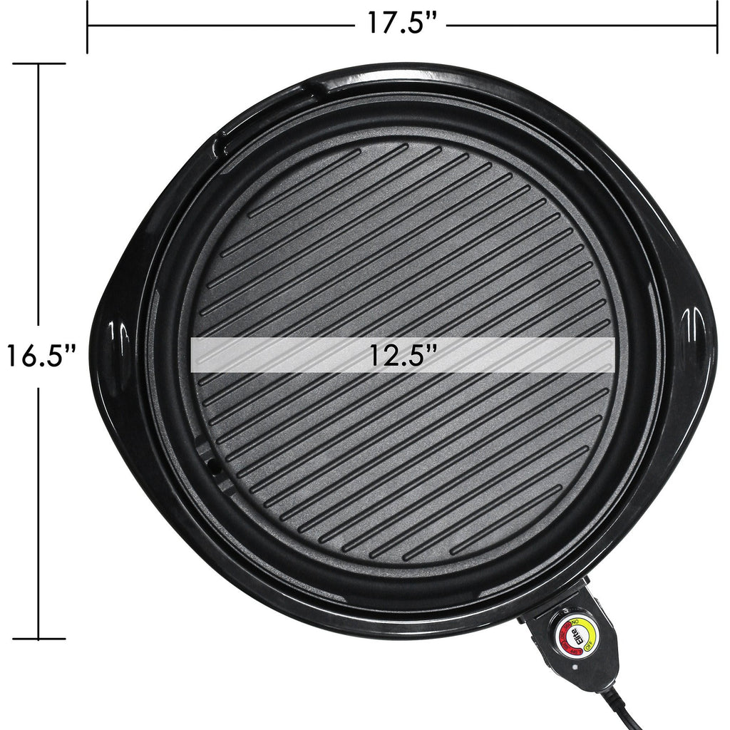 17.5" Width, 16.5" Height, 12.5" diameter of grill surface.
