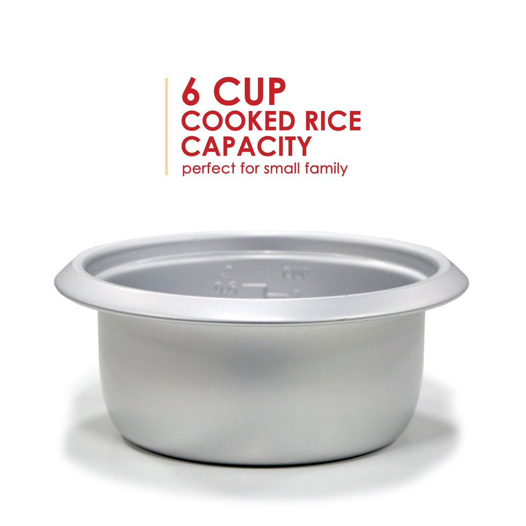 6 Cup cooked rice capacity perfect for small family.