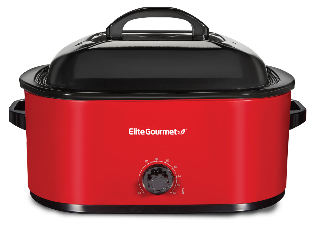 Elite Gourmet 18-Quart Electric Roaster with Lid, Red