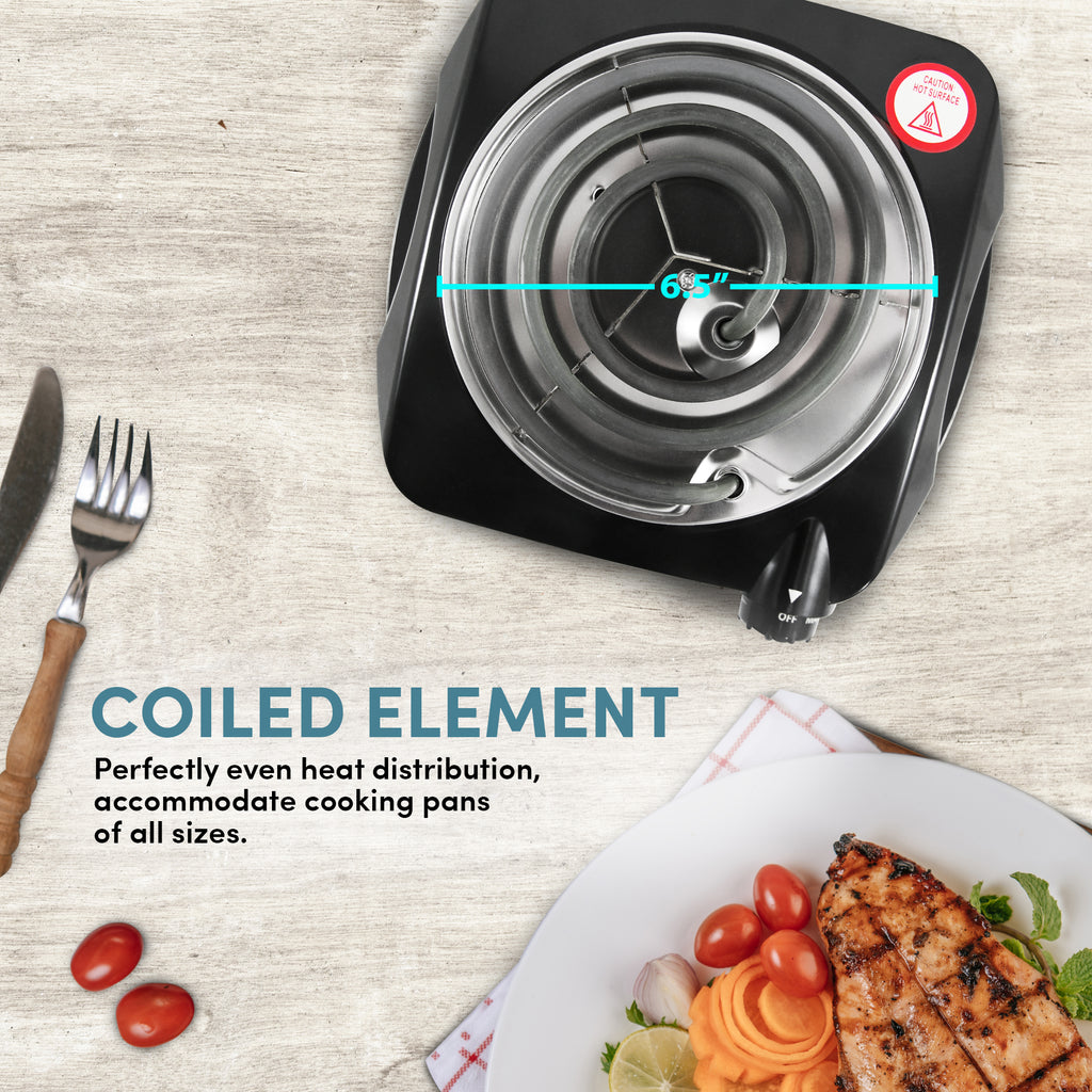 6.5" Coiled Element perfectly even heat distribution, accommodate cooking pans of all sizes.