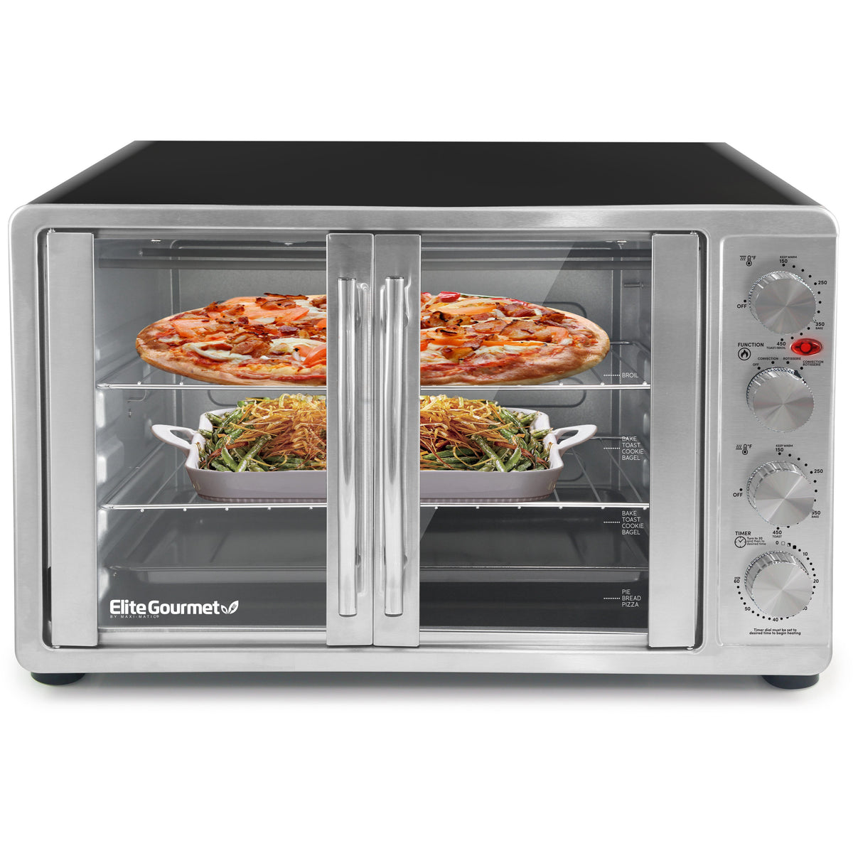 Elite Gourmet Double French Door Countertop Toaster Oven Stainless Steel 6  Slice