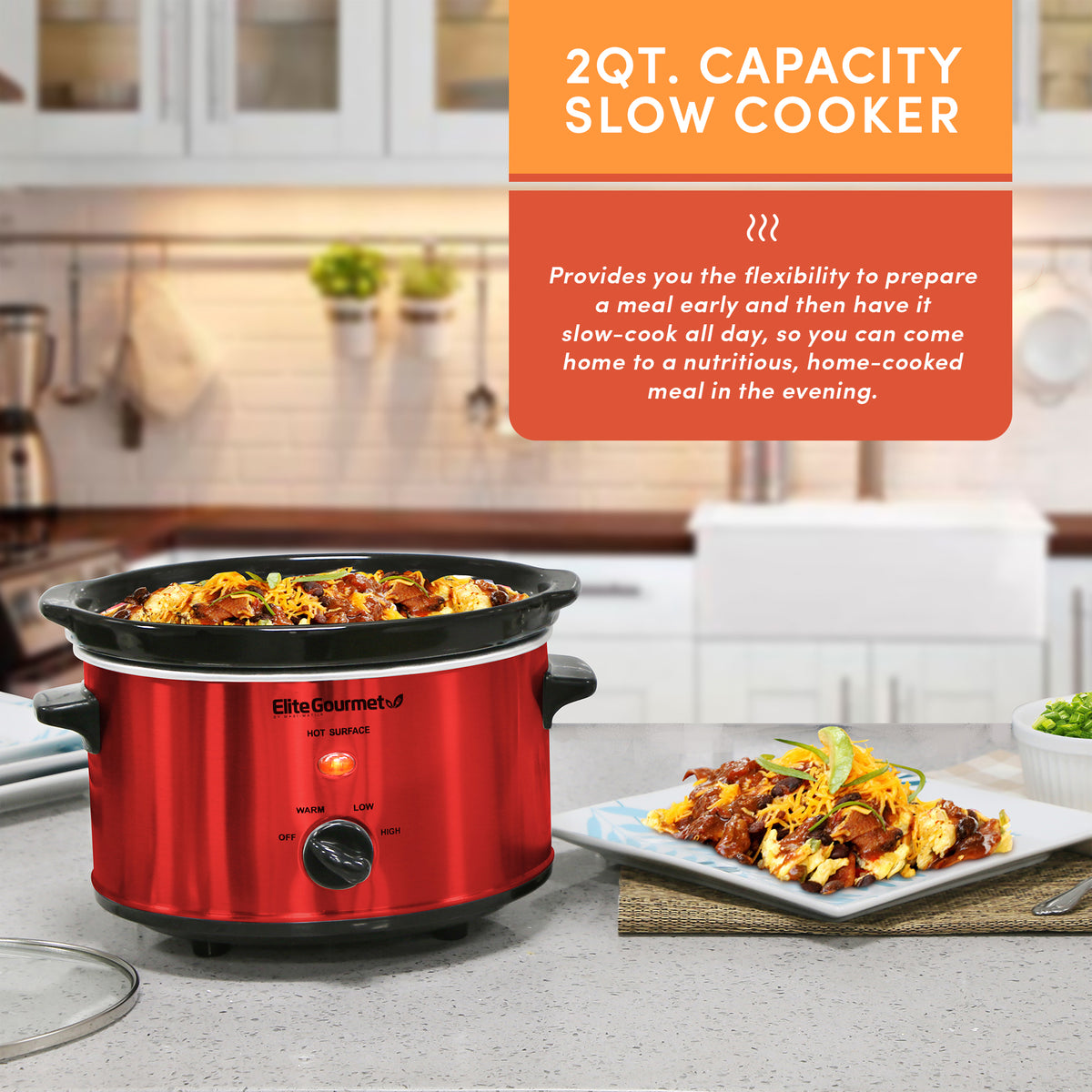 Oval Electric Slow Cooker with Glass Lid (Metallic Red)