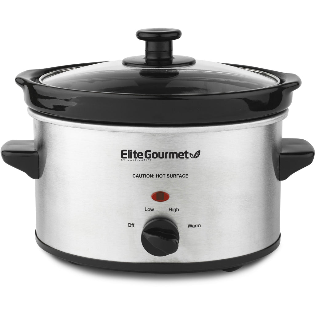 2 Qt. Oval Electric Slow Cooker with Glass Lid (Stainless Steel)