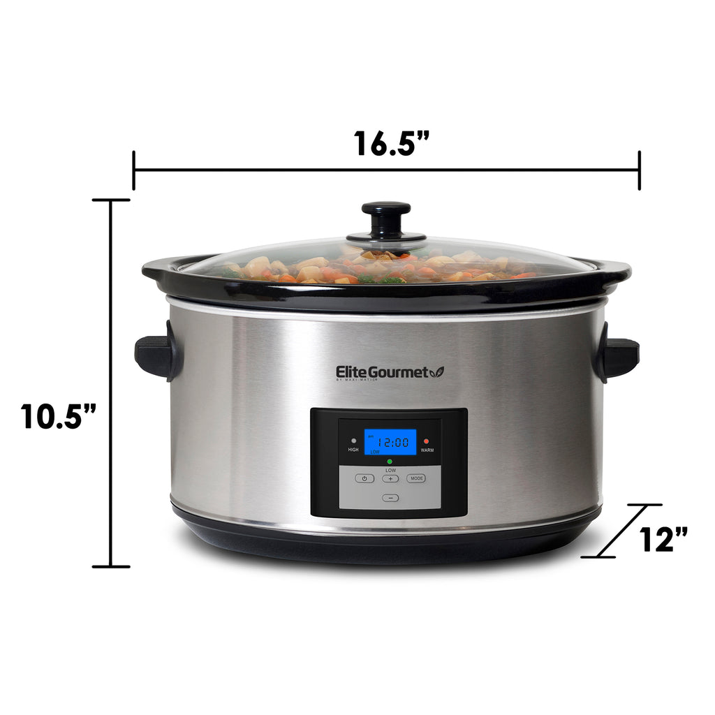 Dimensions of Slow Cooker.  16.5" Width, 12" Length, 10.5" Height.