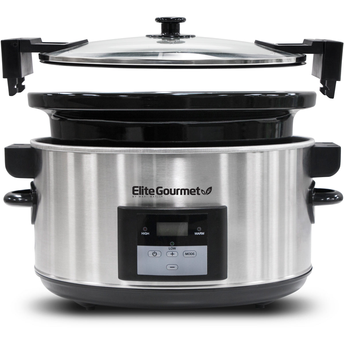Elite 8.5-Quart Red Oval Slow Cooker with Stoneware Liner - Programmable,  Keep Warm Setting, Gourmet Stainless Steel Model