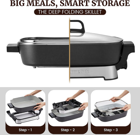 15" x 12" x 3" Stow-Away Foldable Ceralast™ Electric Skillet