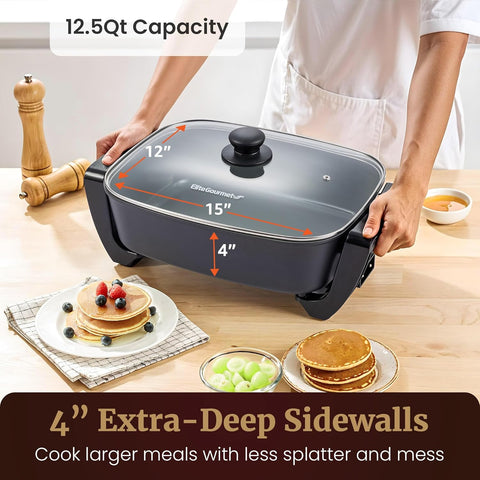 15" x 12" x 4" Electric Skillet, Xtra Deep Dish, Ceralast™ PFAS Free Ceramic
