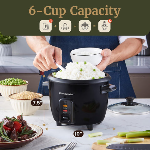 6-Cup Rice Cooker with Steam Tray and Non-Stick Inner Pot