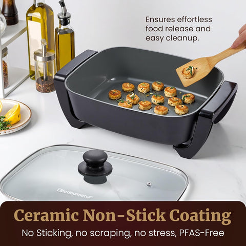 15" x 12" x 4" Electric Skillet, Xtra Deep Dish, Ceralast™ PFAS Free Ceramic
