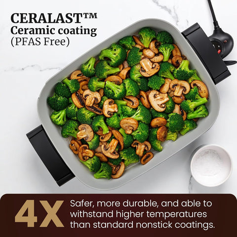 15" x 12" x 3" Stow-Away Foldable Ceralast™ Electric Skillet