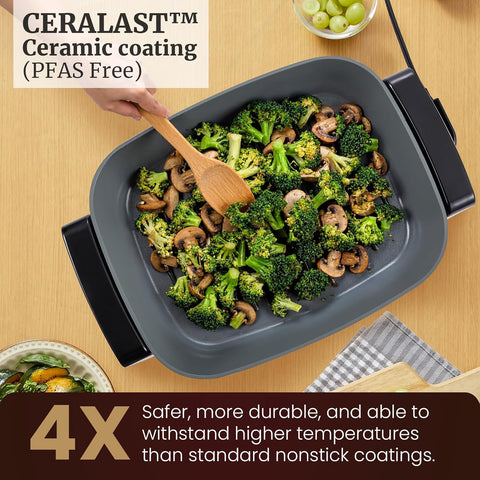 15" x 12" x 4" Electric Skillet, Xtra Deep Dish, Ceralast™ PFAS Free Ceramic