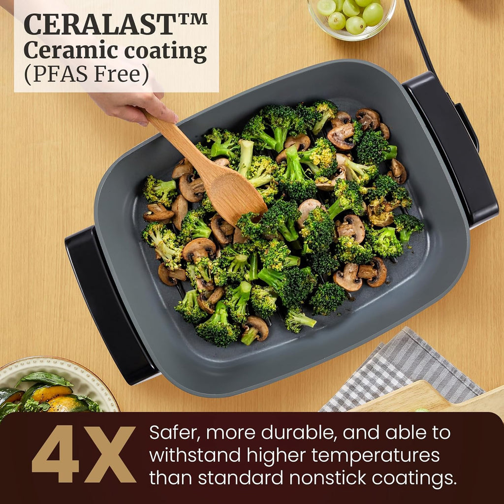 15" x 12" x 4" Electric Skillet, Xtra Deep Dish, Ceralast™ PFAS Free Ceramic