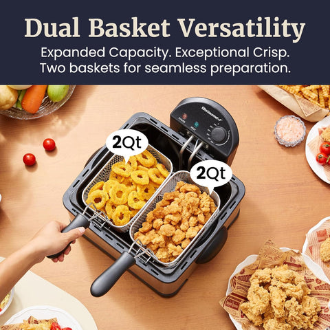 4Qt. Dual Basket Deep Fryer with Lid