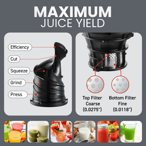 Masticating Slow Juicer with 5.2" Chute