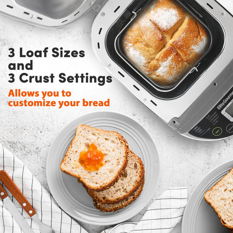 2 Lb Programmable Bread Maker Machine, 3 Loaf Sizes, 19 Menu Functions, Grey