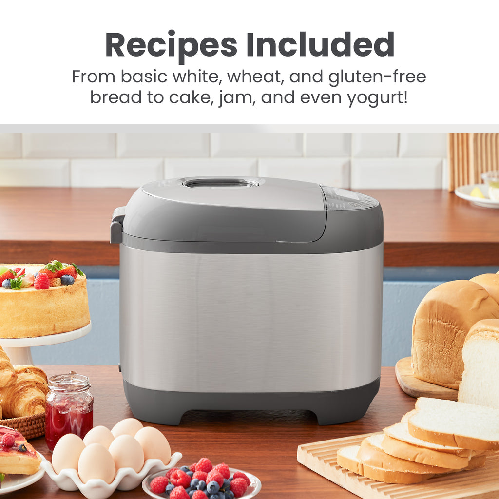 2 Lb Programmable Bread Maker Machine, 3 Loaf Sizes, 19 Menu Functions, Stainless Steel