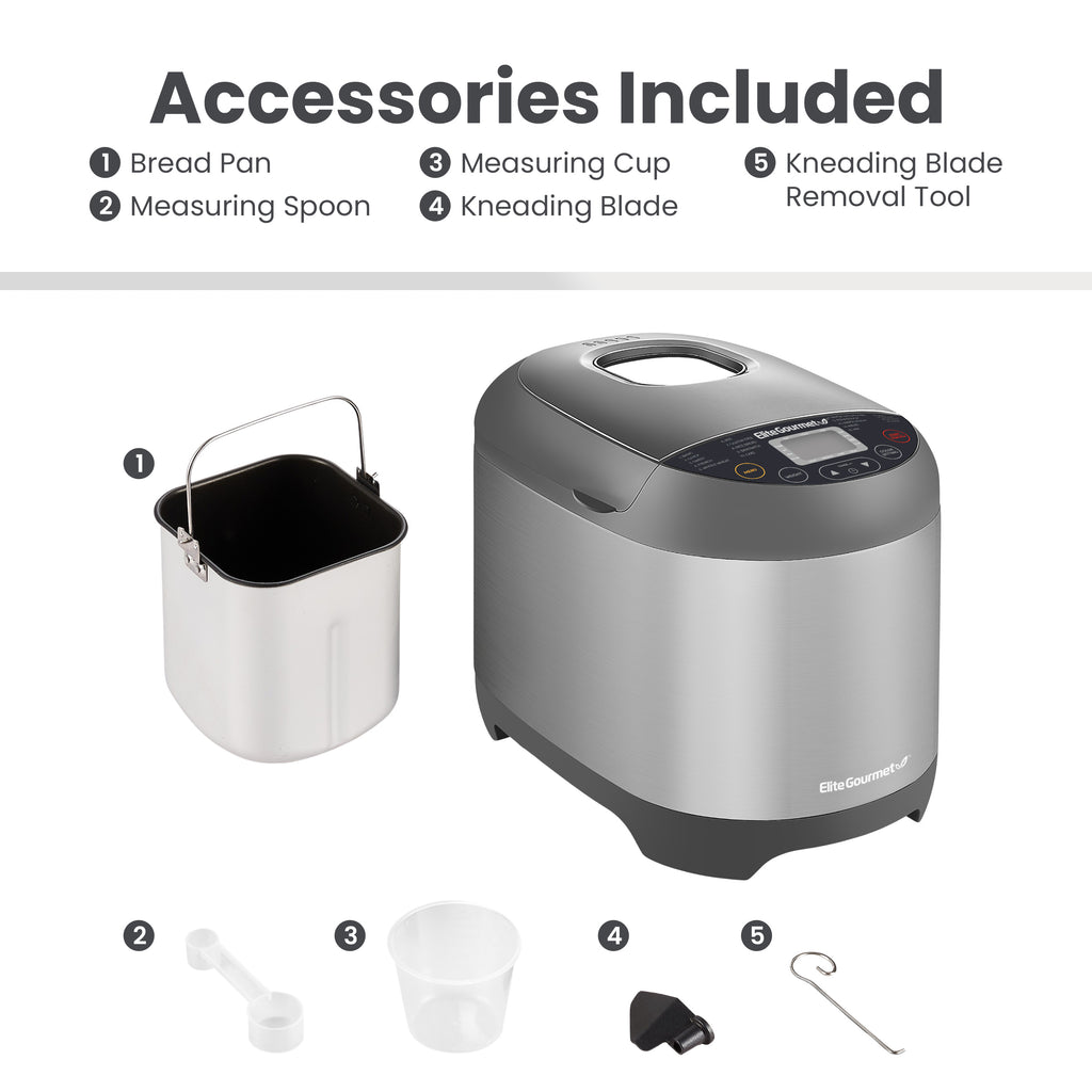 2 Lb Programmable Bread Maker Machine, 3 Loaf Sizes, 19 Menu Functions, Stainless Steel