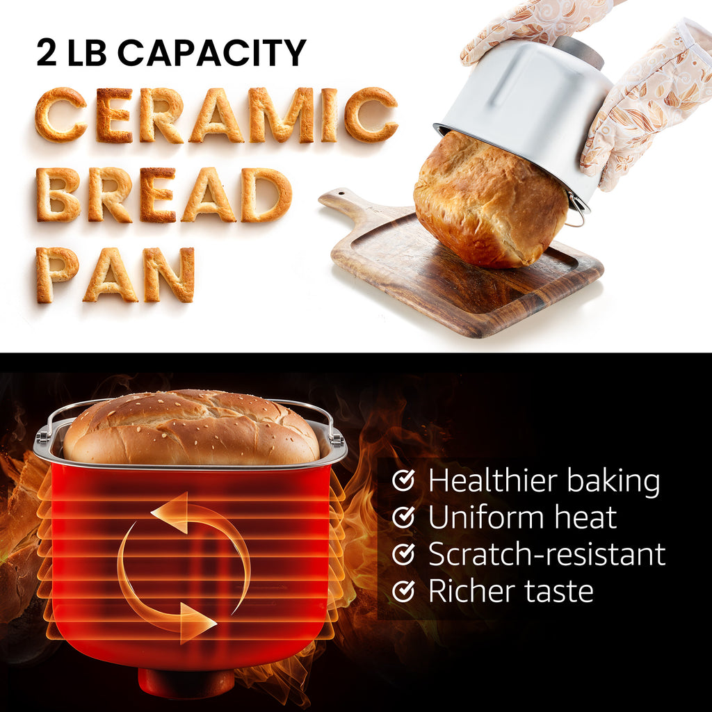 2 Lb Programmable Bread Maker Machine, 3 Loaf Sizes, 19 Menu Functions, Stainless Steel