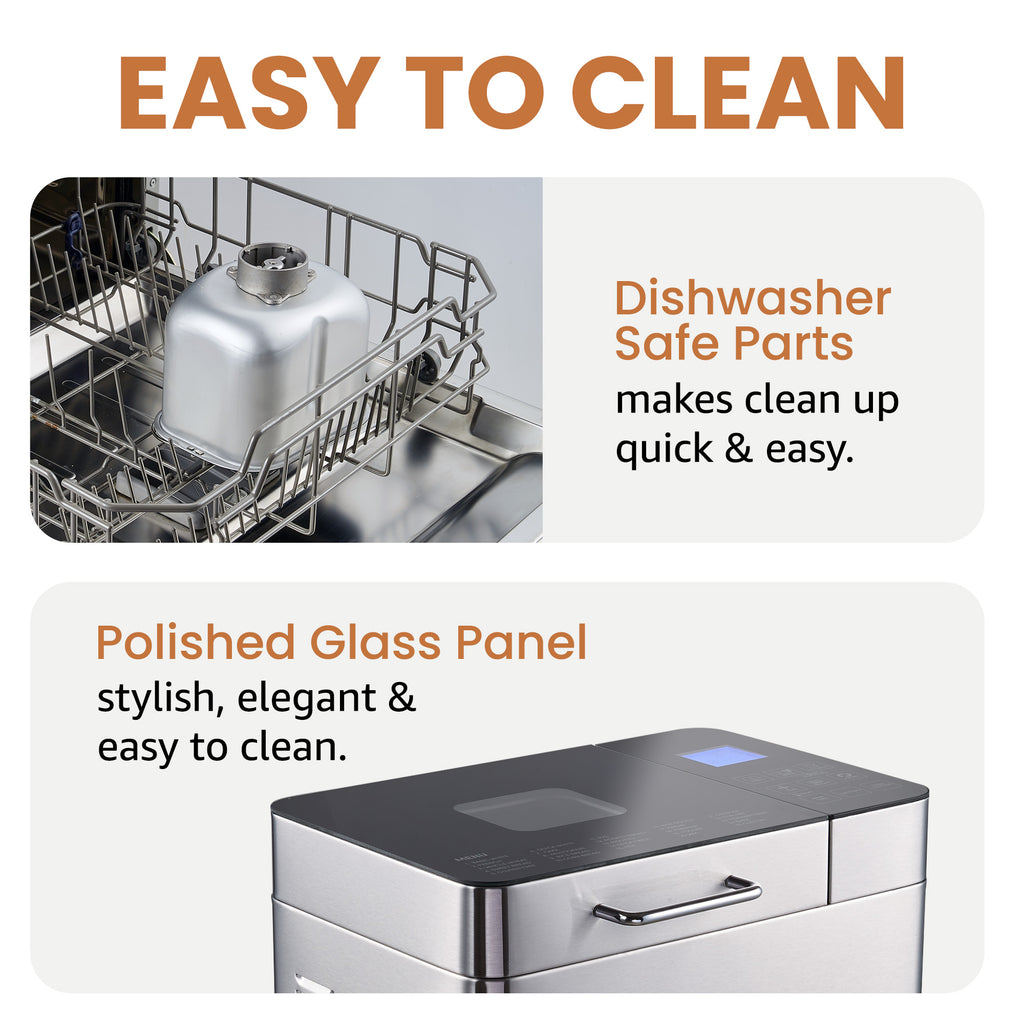 2 Lb Programmable Bread Maker Machine, 3 Loaf Sizes, 19 Menu Functions, Stainless Steel