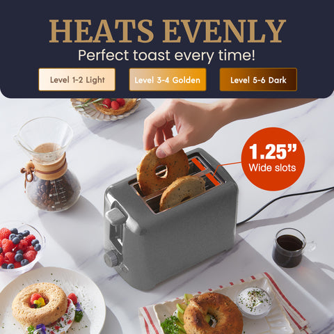 2 Slice Cool Touch Toaster with 6 Temperature Settings & Extra Wide 1.25" (Grey)