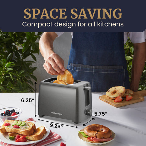 2 Slice Cool Touch Toaster with 6 Temperature Settings & Extra Wide 1.25" (Grey)