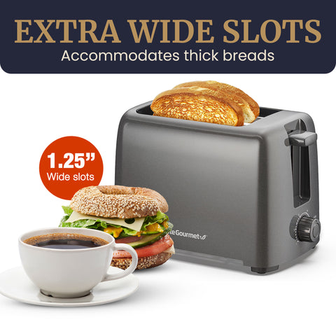 2 Slice Cool Touch Toaster with 6 Temperature Settings & Extra Wide 1.25" (Grey)