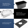 Removable enamel coated inner container for easy clean up.  Dishwasher safe stainless steel frying basket holds up to 1.4lb of food.  Lid with charcoal air filter and viewing window.