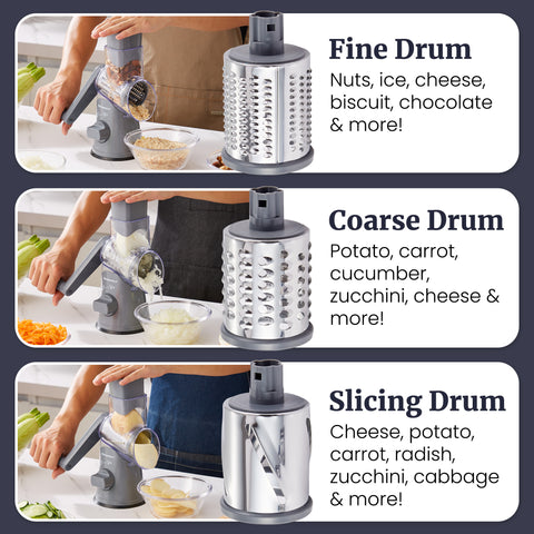 Rotary Cheese Grater with 3 Stainless-Steel Blades