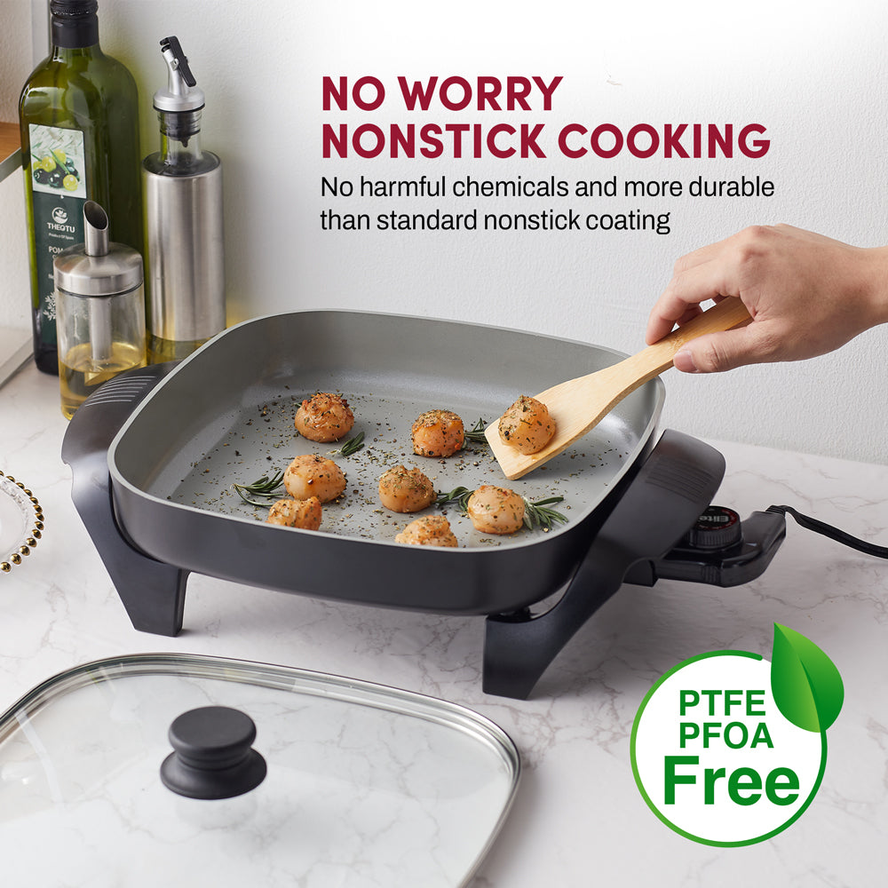  Electric Skillet Nonstick Extra Large - Serves For 6 People  Ceramic Electric Frying Pan With Lid, Dishwasher Safe, Rapid Heat Up,  1200W, 6QT, Dark Grey: Home & Kitchen