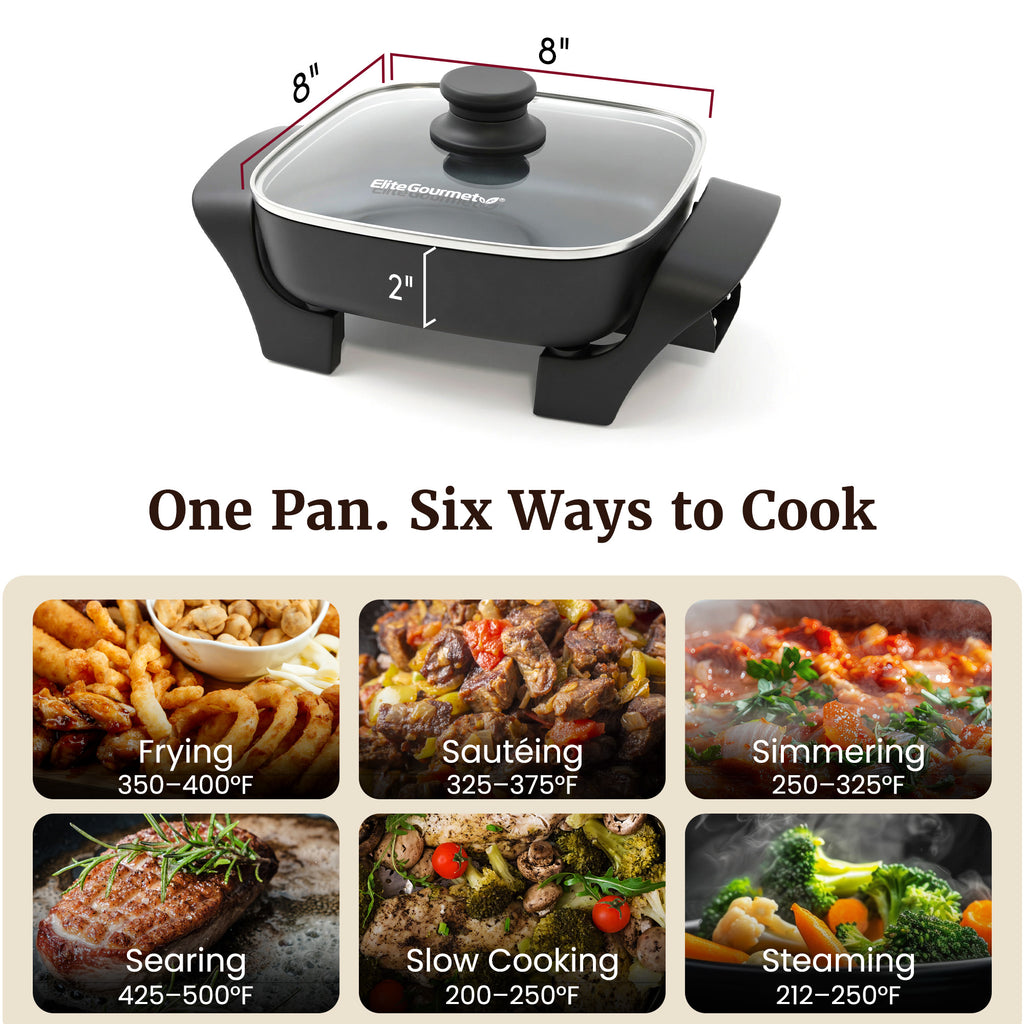 Electric Skillet 8"x8" PFAS-Free Ceramic Non-Stick
