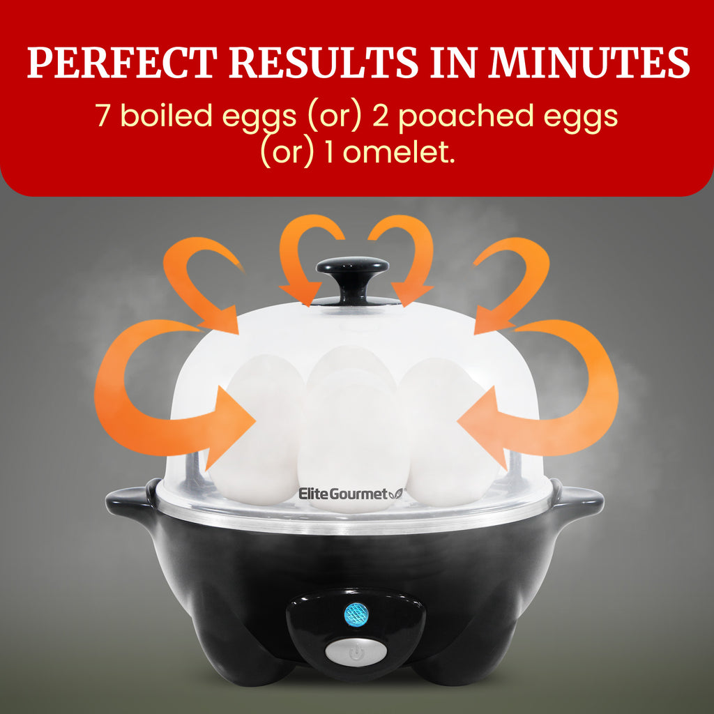 7-Egg Automatic Easy Egg Cooker, Steamer, Poacher (Black)