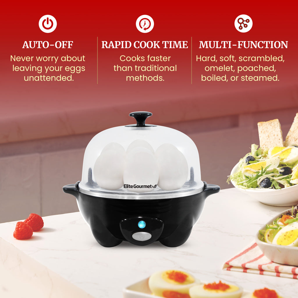 7-Egg Automatic Easy Egg Cooker, Steamer, Poacher (Black)