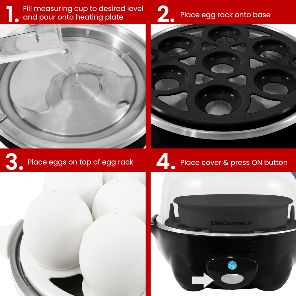 7-Egg Automatic Easy Egg Cooker, Steamer, Poacher (Black)
