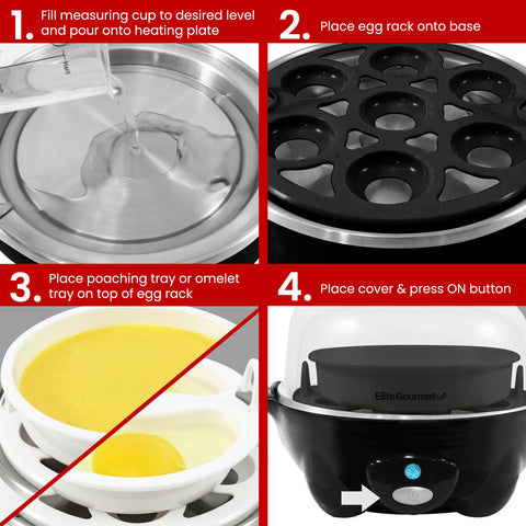 7-Egg Automatic Easy Egg Cooker, Steamer, Poacher (Black)