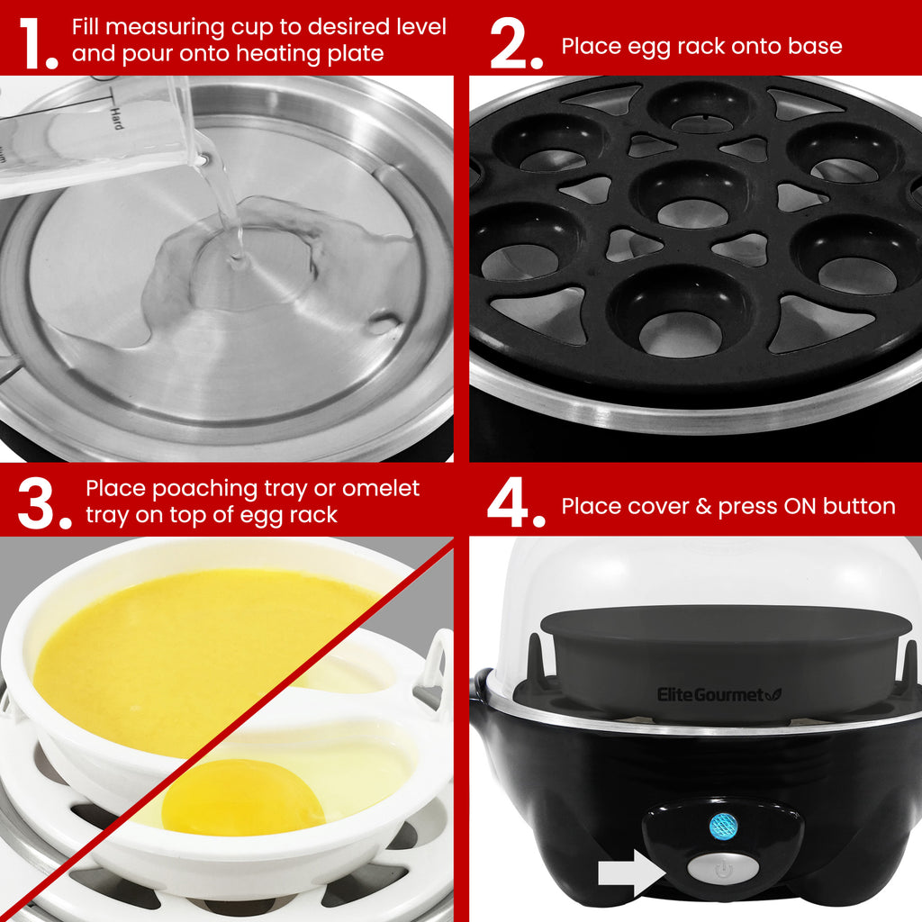 7-Egg Automatic Easy Egg Cooker, Steamer, Poacher (Black)