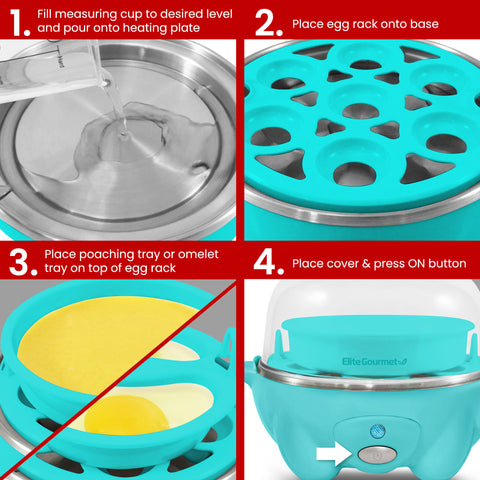 7-Egg Automatic Easy Egg Cooker, Steamer, Poacher (Teal)