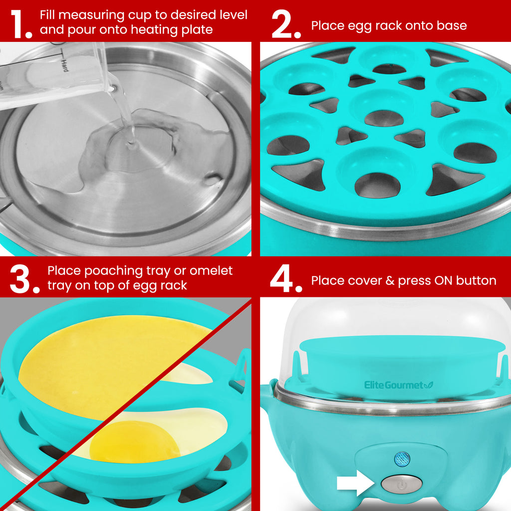 7-Egg Automatic Easy Egg Cooker, Steamer, Poacher (Teal)