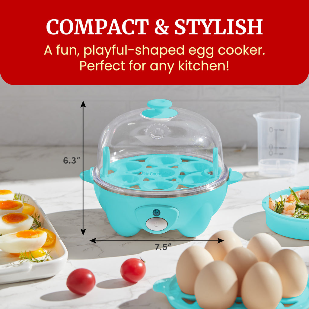 7-Egg Automatic Easy Egg Cooker, Steamer, Poacher (Teal)